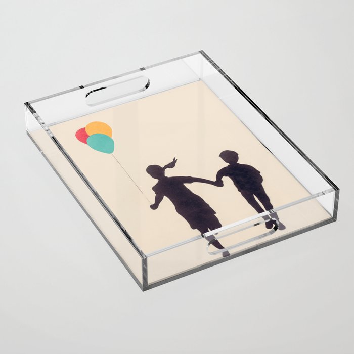 Girl And Boy With Balloons Acrylic Tray