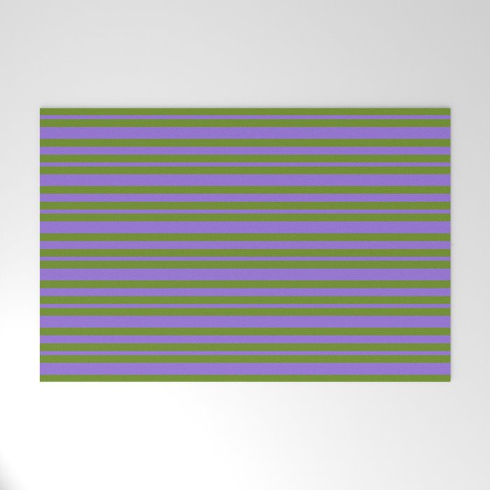 Green and Purple Colored Lines Pattern Welcome Mat