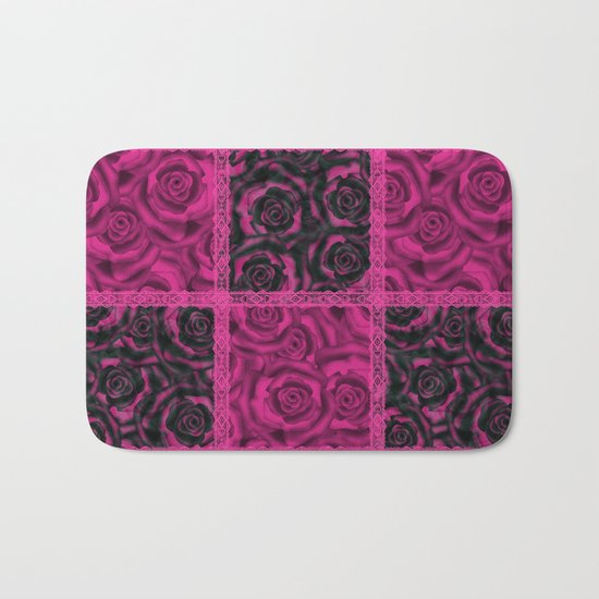 Raspberry patchwork Roses. Bath Mat