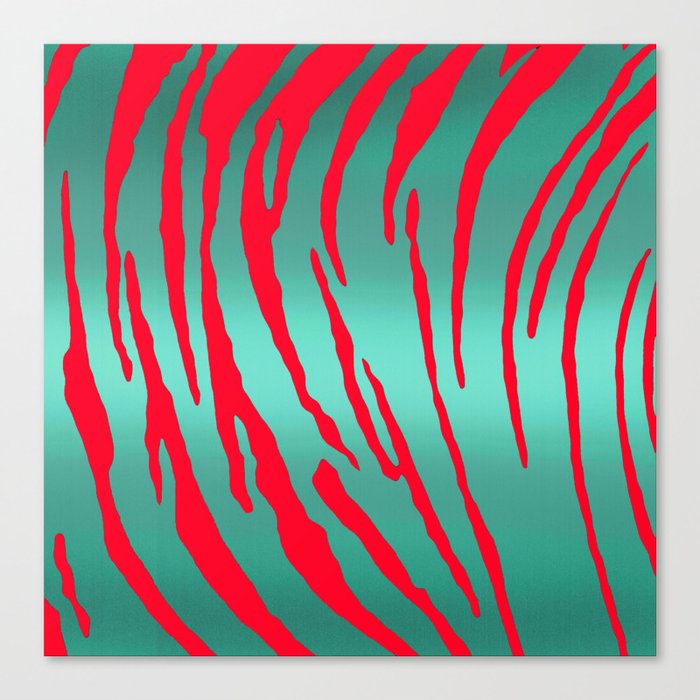 Metallic Tiger Stripes Green Red Canvas Print