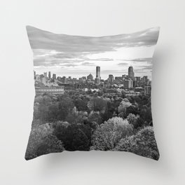 Boston Skyline through the Autumn Trees Boston Massachusetts Black and White Throw Pillow