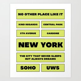 New York City Poster in Green Art Print