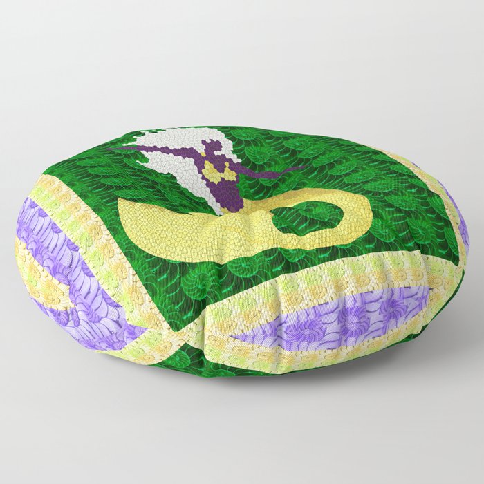 Retro Mermaid Texture Print in Green, Peach, Lavender and Lime Floor Pillow