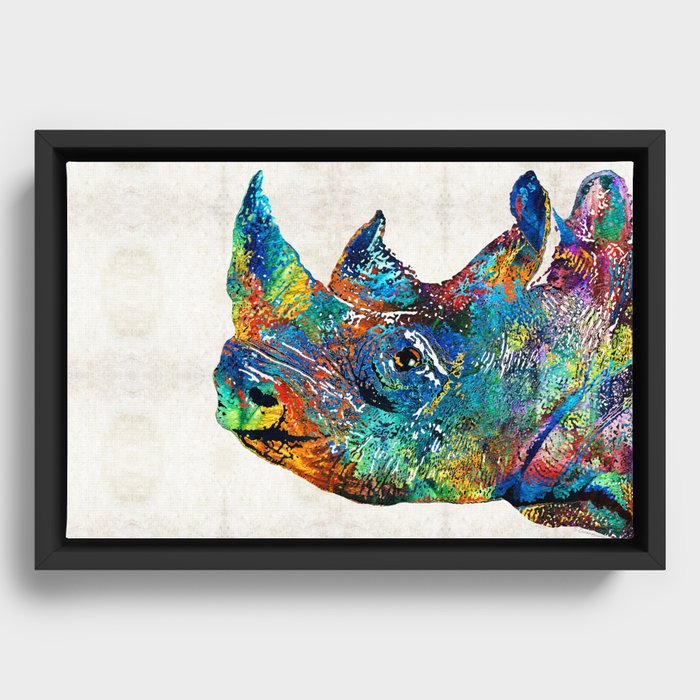 Rhino Rhinoceros Art - Looking Up - By Sharon Cummings Framed Canvas