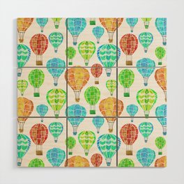 Hot Air Balloons Pattern - Green and Yellow Pallette Wood Wall Art