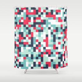 Color Halftone Background. Abstract Multicolor Texture with Squares. Retro Tech Halftone Shower Curtain