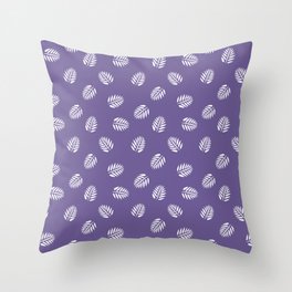White Tropical Leaf Silhouette Seamless Pattern on Purple Background Throw Pillow