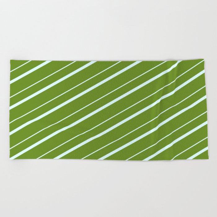 Green & Light Cyan Colored Stripes/Lines Pattern Beach Towel