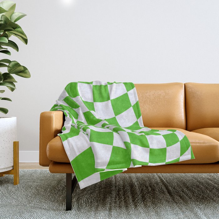 Warped Check Kelly Green Throw Blanket by Jodi Feddon Society6