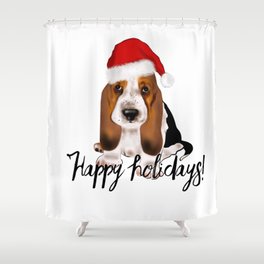 Cute Santa basset hound dog.Christmas puppy gift idea Shower Curtain