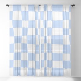 Hand Drawn Checkerboard Pattern (sky blue/white) Sheer Curtain