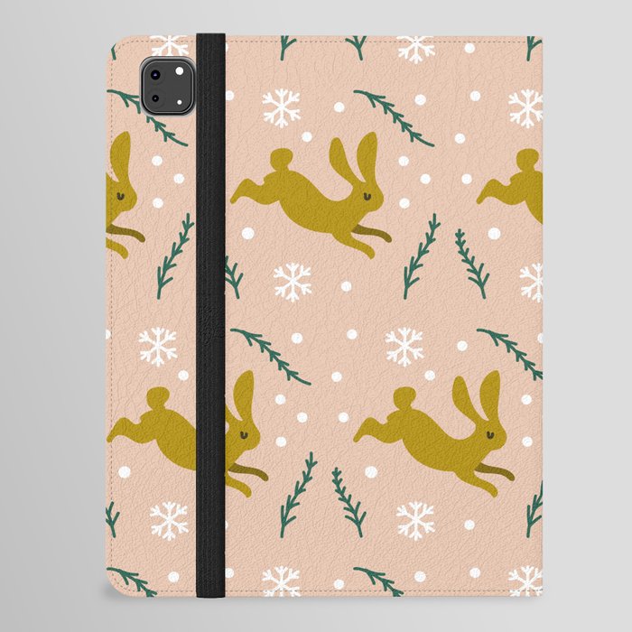 Christmas Pattern Retro Rabbit Floral Leaf iPad Folio Case
