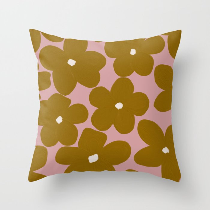 Eclectic Flowers on Pink Throw Pillow
