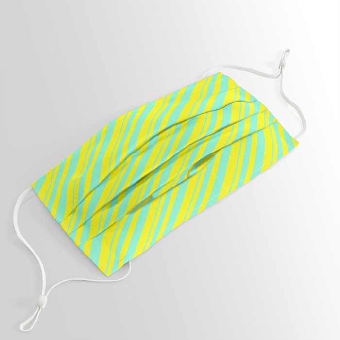 Aquamarine and Yellow Colored Lined/Striped Pattern Face Mask