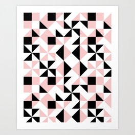 Eva - rose quartz quilt squares hipster retro geometric minimal abstract pattern print black pink Art Print