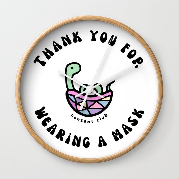 "Thank You For Wearing A Mask" Turtle - White Wall Clock