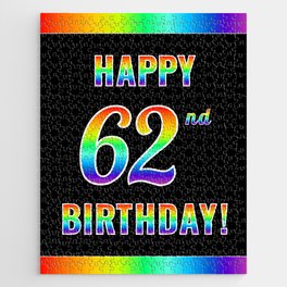 [ Thumbnail: Fun, Colorful, Rainbow Spectrum “HAPPY 62nd BIRTHDAY!” Jigsaw Puzzle ]