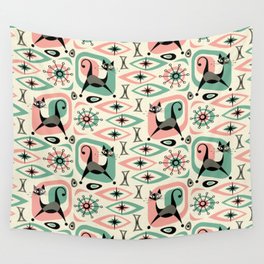 Mid Century Cat Abstract - Pink Aqua Wall Tapestry