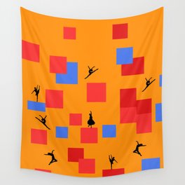 Dancing like Piet Mondrian - Composition in Color A. Composition with Red, and Blue on the orange background Wall Tapestry