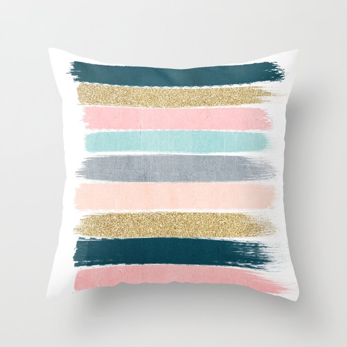 Zara Minimal Gold Navy Pink Pastel Stripes Painterly Boho Decor