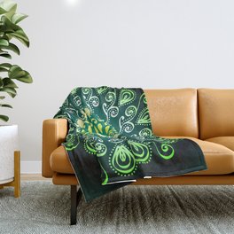Dramatic Pop-Art Mandala in Black and Green Throw Blanket