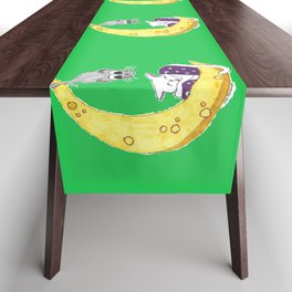 Cat Napping Pattern Lime Green Background Color Table Runner