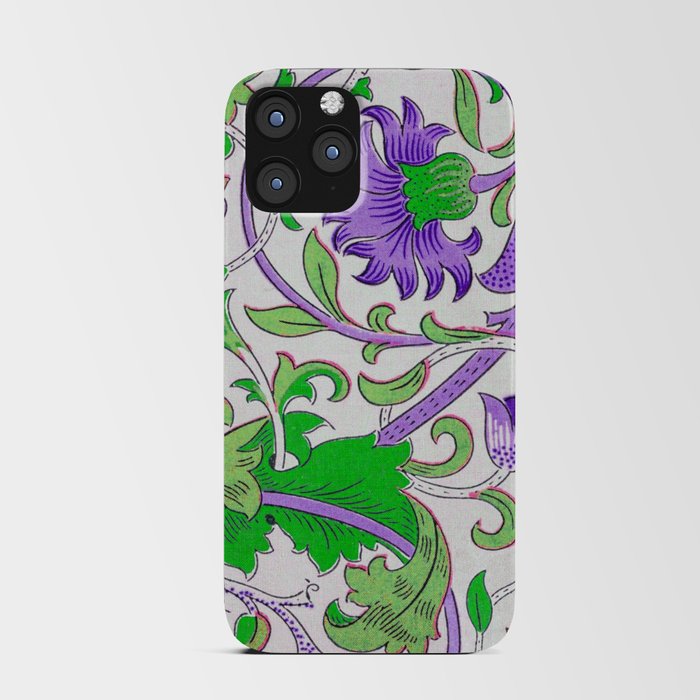 Modern William Morris Purple Green Floral Leaves Pattern  iPhone Card Case