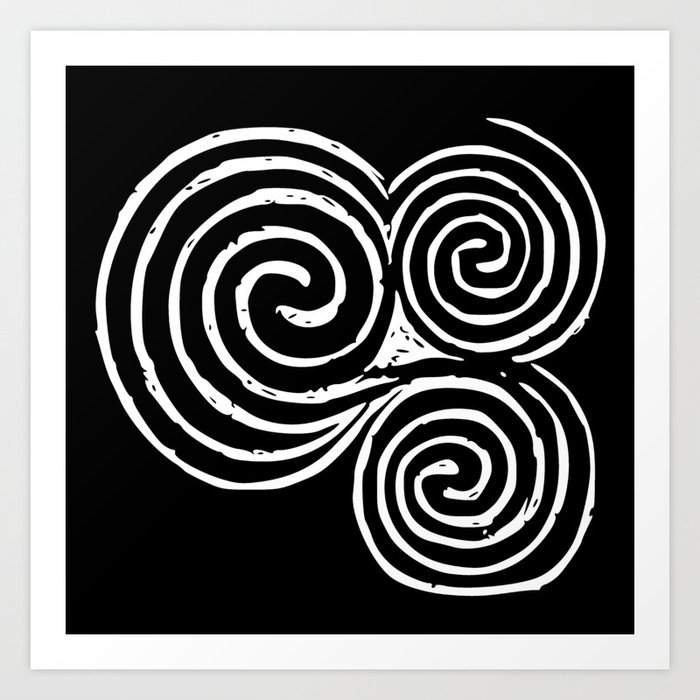 Triskelion, Newgrange - White and Black background Art Print