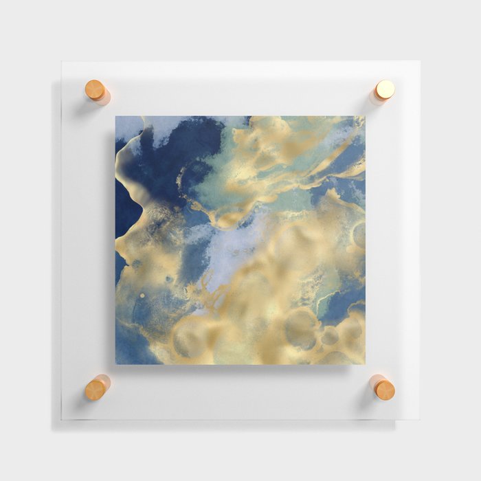 Blue and Gold Textured Abstract Marble Art Print Floating Acrylic Print