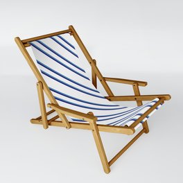 [ Thumbnail: White, Blue & Midnight Blue Colored Striped Pattern Sling Chair ]