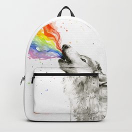 Wolf Howling Rainbow Watercolor Backpack