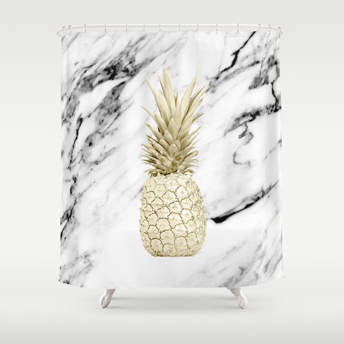 Gold Pineapple On Marble Shower Curtain By Luxuryhome Society6