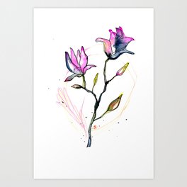 Abstract Flowers - Pink and Grey Art Print