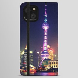 China Photography - Famous Tower In The Lit Up City Of Shanghai iPhone Wallet Case
