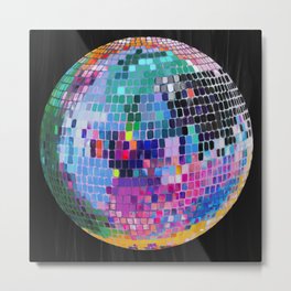 Disco Ball Digital Oil Paint Teal Metal Print