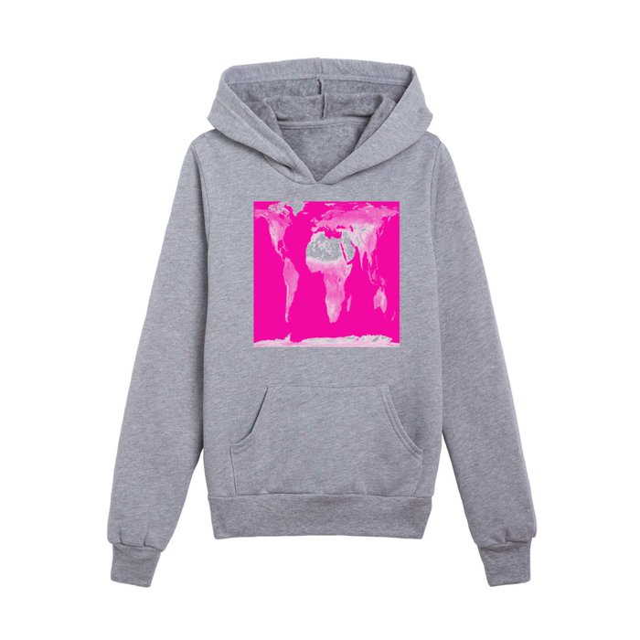 World Map Pink & White Kids Pullover Hoodie