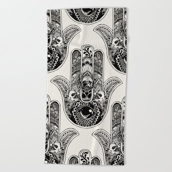 Hamsa Hand French Bulldog Beach Towel