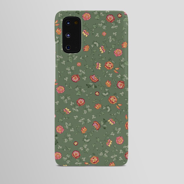 small orange-pink-red flowers on green  Android Case