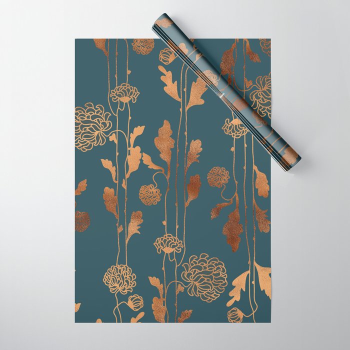 Art Deco Copper Flowers Wrapping Paper by Better HOME