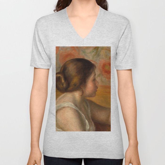 Head of a Young Girl, 1890 by Pierre-Auguste Renoir V Neck T Shirt