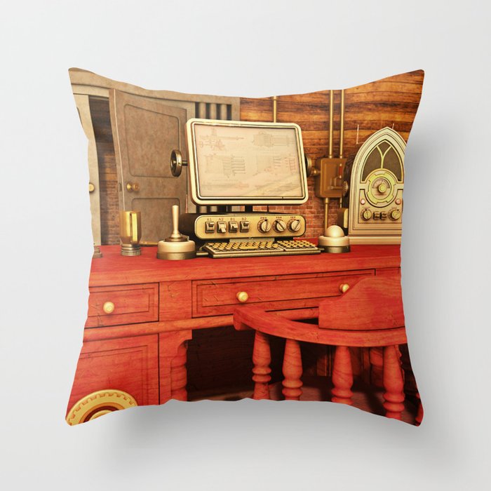 Steampunk Office Throw Pillow