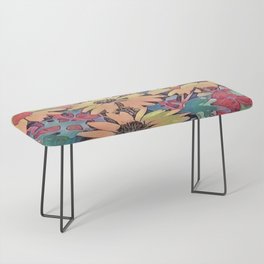 Abstract Rainbow Daisies Landscape Bench