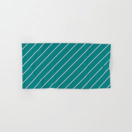 [ Thumbnail: Grey & Teal Colored Striped Pattern Hand & Bath Towel ]