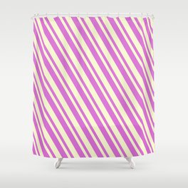 [ Thumbnail: Orchid and Light Yellow Colored Lines/Stripes Pattern Shower Curtain ]