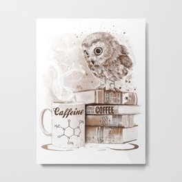 Coffee Time - Owl Books Geeks Metal Print | Coffee, Stencil, Graphite, Ink Pen, Typography, Geeks, Illustration, Books, Drawing, Nerds 