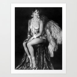 Josephine Baker La Folie du-jour-revue at Folies Bergere, Paris 1926 black and white photography  Art Print