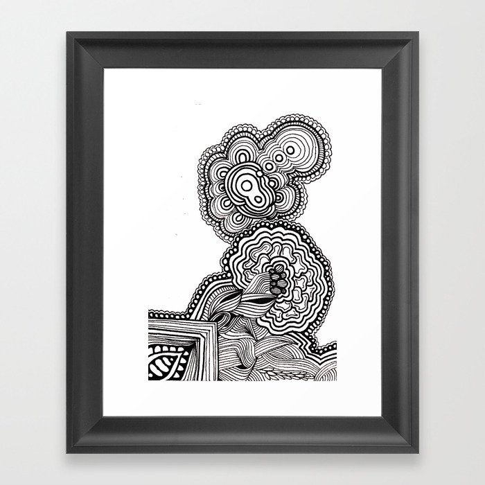 Black and White Flower Brain Framed Art Print