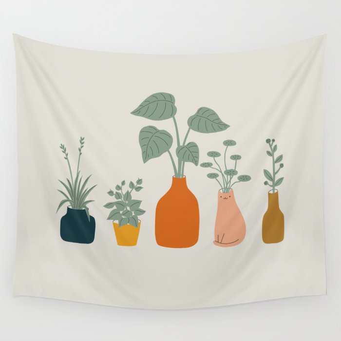 Cat and Plant 9 Wall Tapestry