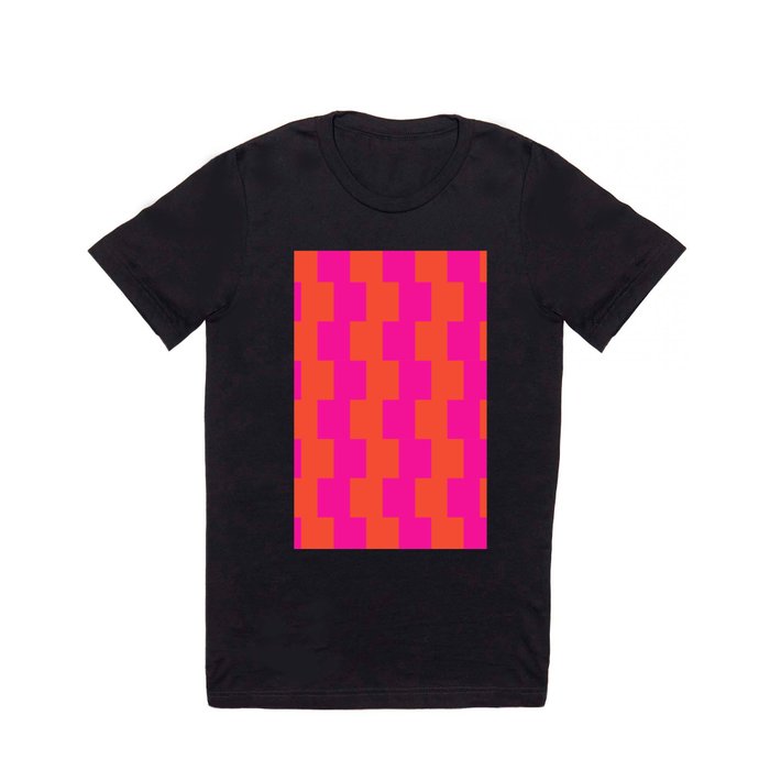 Cilla - Geometric Colorful Retro Stripes in Pink and Red T Shirt