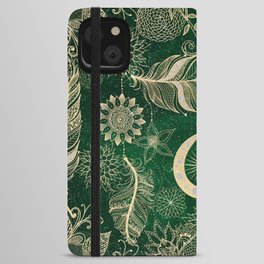 Gold Green Dream Catcher Feathers Mandala iPhone Wallet Case